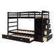 preview thumbnail 15 of 16, Contemporary Style Solid Wood Bunk Bed, Hardwood Twin Over Twin Bunk Bed with Trundle and Staircase