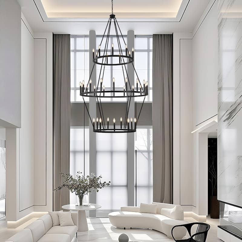 36 - Light Grand Multi Tiered Wrought Iron Chandelier, Candle - Style Lights for High Ceilings - 80.71"