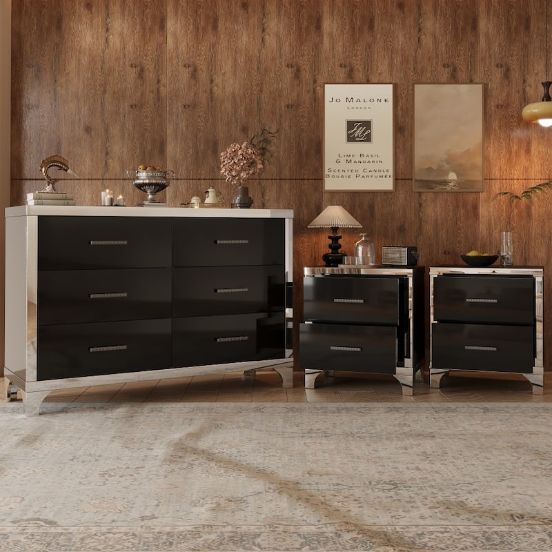 Elegant 3-Piece Mirror Decoration Bedroom Set with Dresser and 2 Nightstands
