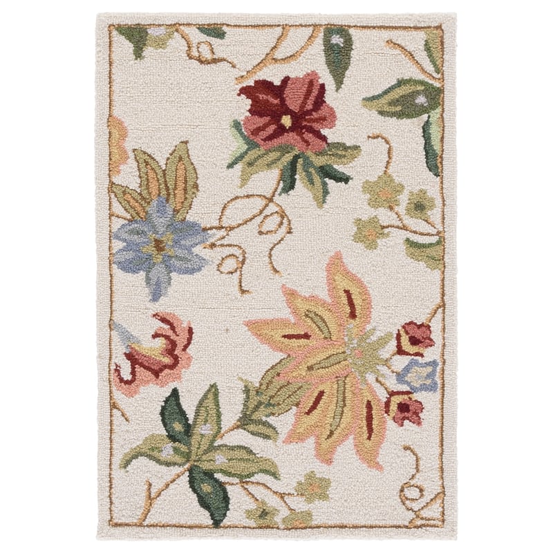 SAFAVIEH Handmade Chelsea Yauhenia French Country Floral Wool Rug - 1'8" x 2'6" - Ivory
