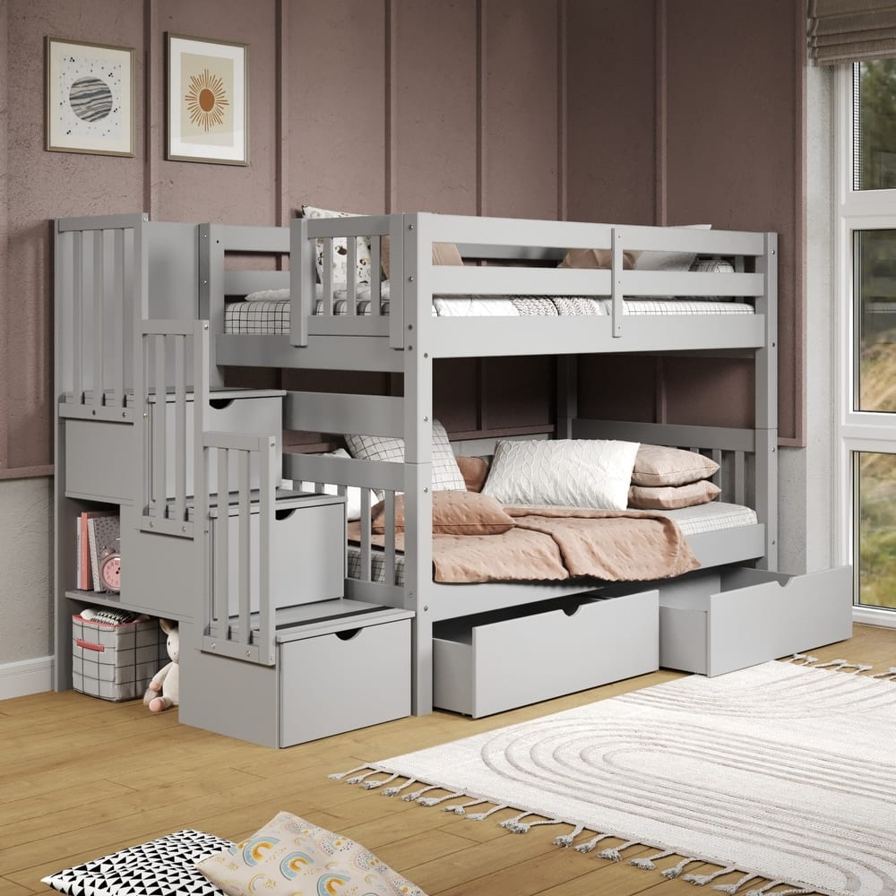 Taylor & Olive Trillium Twin over Twin Stairway Bunk Bed, 2 Drawers