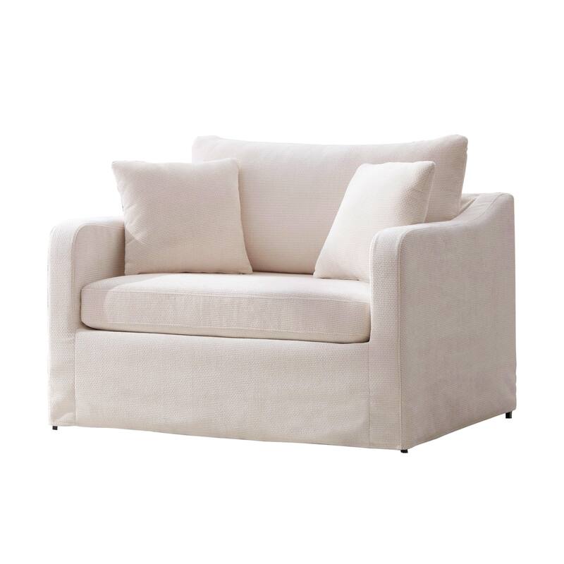 45.27" W Modern Chenille Armchair with Metal Legs, Upholstered Accent Chair with 2 Bolster Pillows for Living Room & Office