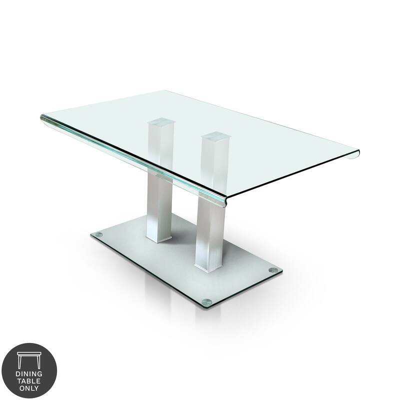 Furniture of America Maza 59-inch Silvertone Metal/Glass Dining Table - Silver