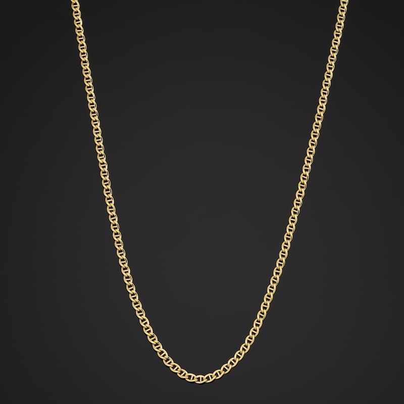 14k Yellow Gold Filled 2.55 mm Mariner Link Chain Necklace For Men and Women