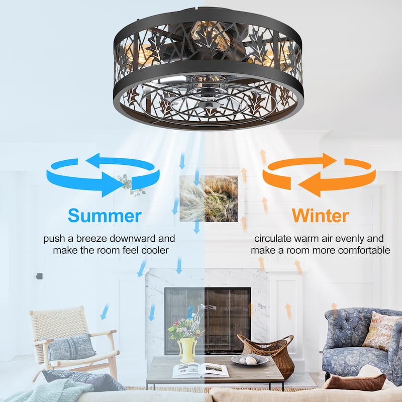16.5-in Vintage Distressed White/Black Low Profile Ceiling Fan with Remote Control(7-blade)