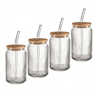 Ribbed Set of 4 Glass Sippers 18oz