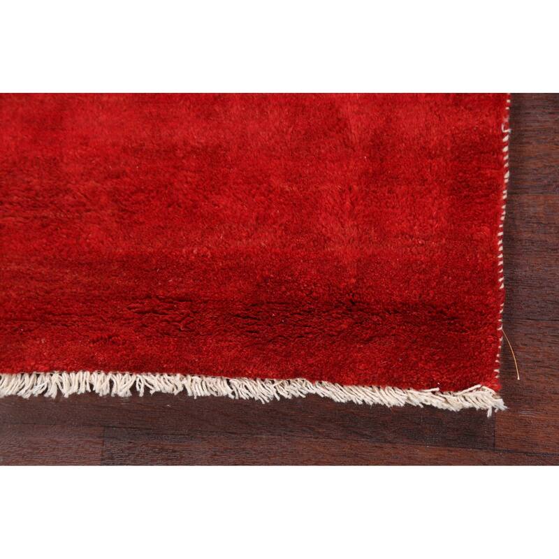 Hand Knotted Oriental 100% Wool Carpet Modern Contemporary Red Gabbeh Runner Rug - 6' 4'' X 2' 10''