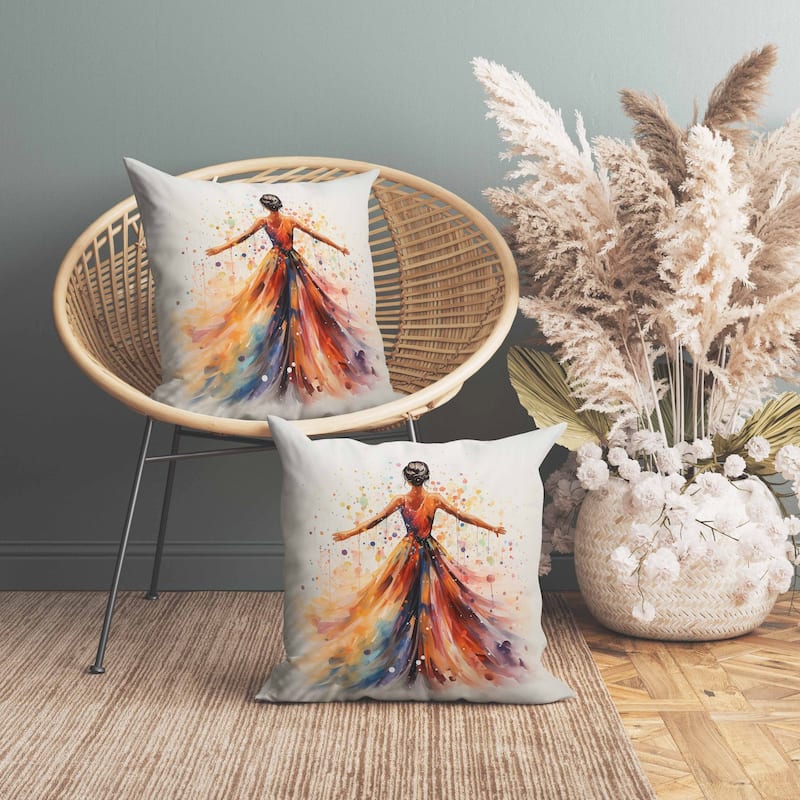 Dancing Girl Indoor/Outdoor Reversible Throw Pillow Multi