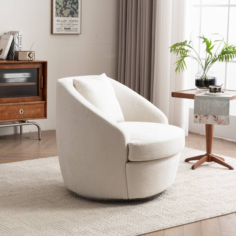 Swivel Upholstered Accent Chair With Lumbar Pillow, Barrel Chair