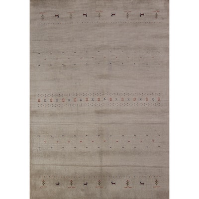 Tribal Gabbeh Area Rug Hand-Knotted Beige Wool Carpet - 5'8" x 7'9"