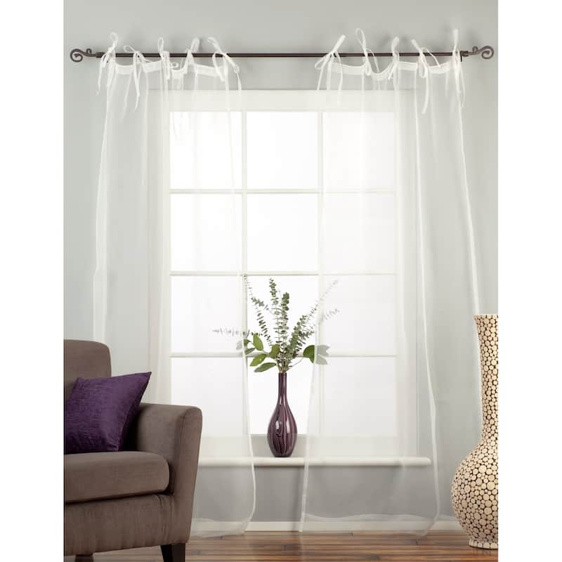 White Tie Top Sheer Tissue Curtain / Drape / Panel - 84" - Piece - White - 84 Inches
