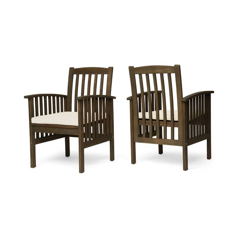 2-Piece Acacia Wood Dining Chair Set with Water-Resistant Cushions