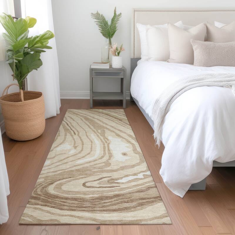 Machine Washable Indoor/ Outdoor Abstract Brushstrokes Chantille Rug - Beige - 2'3" x 7'6"