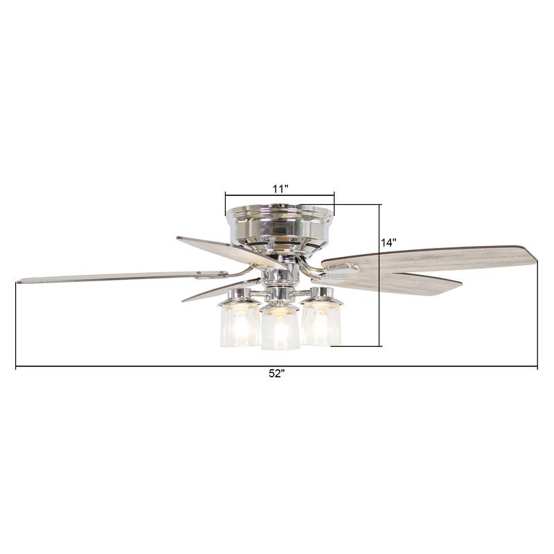 52" Classic 5-Blade Glass Low Profile Ceiling Fan Chandelier with Remote