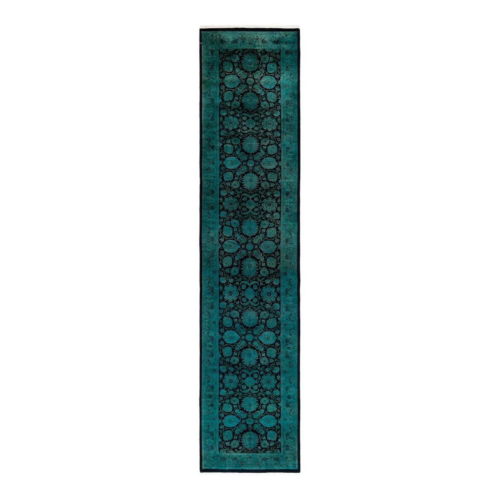Overton Hand Knotted Wool Vintage Inspired Modern Contemporary Overdyed Blue Area Rug - 2' 7" x 11' 10"