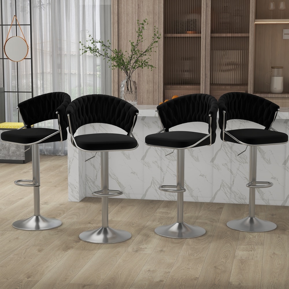 Set of 4 Bar Stool Adjustable Height with Swivel Seat