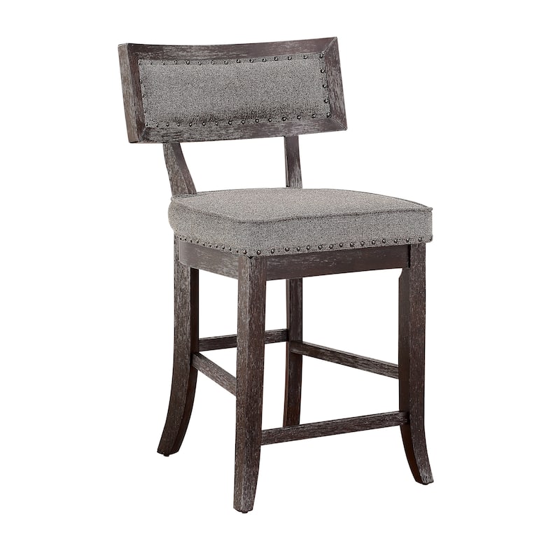 Shan 25 Inch Counter Height Chair, Nailhead Trim, Dark Brown Solid Wood