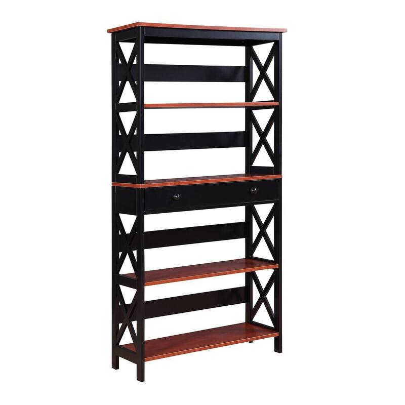 Convenience Concepts Oxford 5 Tier Bookcase with Drawer - Cherry/Black