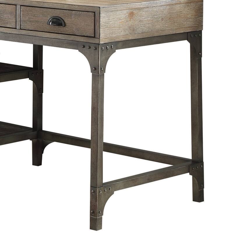 Contemporary Writing Desk with 3 Drawers, Metal Legs, and Open Shelves for Storage