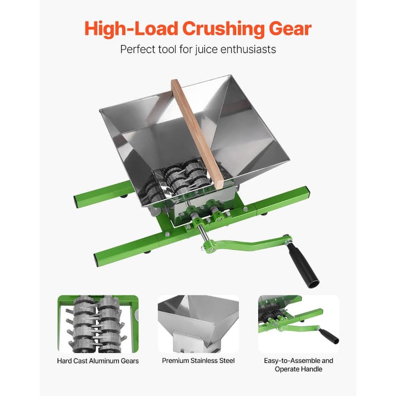 7L Stainless Steel Fruit Crusher for Crushing Apples Pears and Rust-Resistant Design - 22.44 x 20.08 x 10.24 in