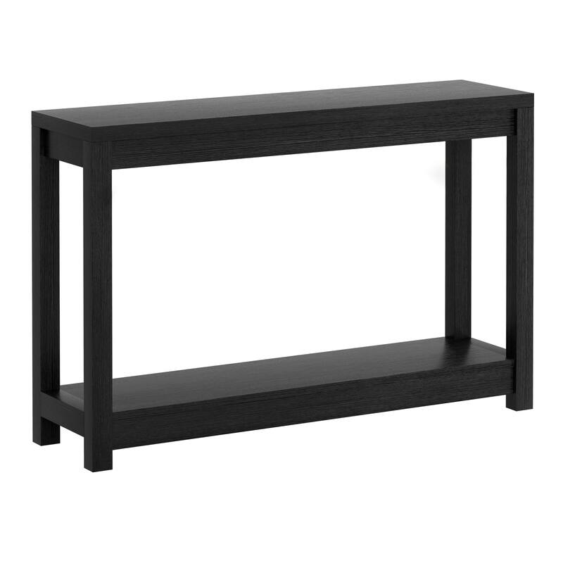 Farmhouse Black Thick Console Sofa Table, Wood Entryway Desk with Storage Shelf