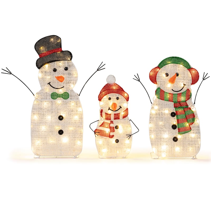 Gymax Set of 3 Pre-Lit 2D Snowman Set w/LED Lights for Home Lawn Yard - Multi-color - Multi-color - overstock.com/bedbathandbeyond.com