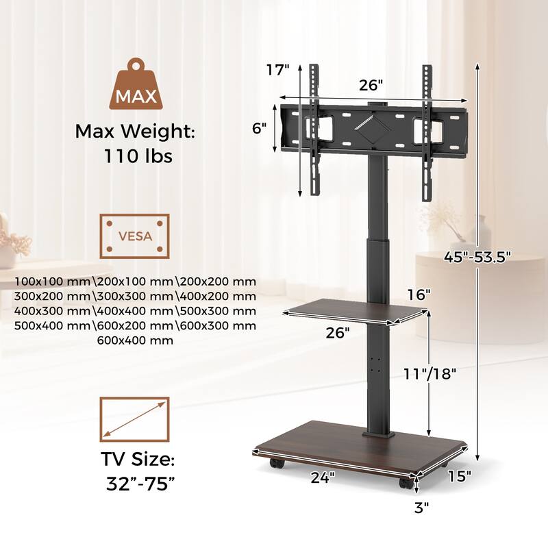 Gymax Rolling TV Stand on Wheels w/30 Degree Tilt Mount Adjustable