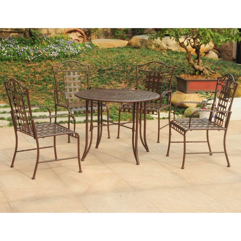 Mandalay 5-Piece Iron Patio Dining Set - Rustic Brown