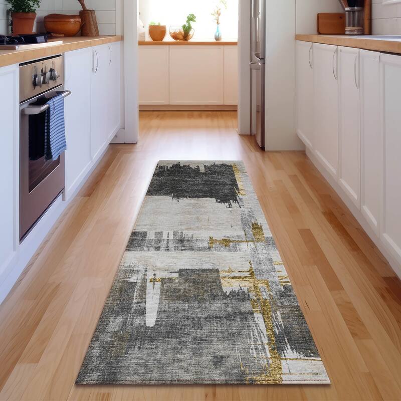 Premium Washable Super Soft Abstract Contemporary Mayfield Rug - Gray - 2' 3" x 7' 6" - Runner