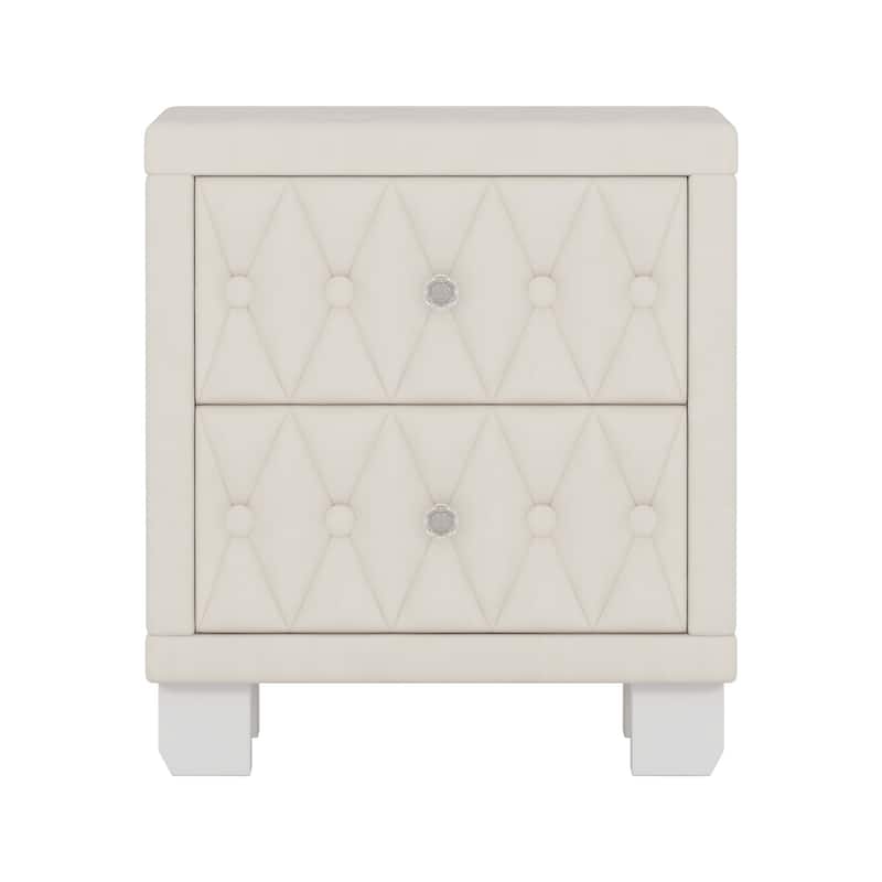 18.1" Luxurious Velvet Nightstand Bedside Table with 2 Drawers & Crystal Handle