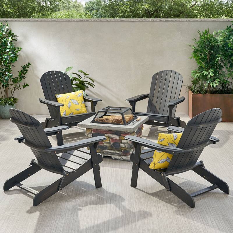 Marrion 5-piece Adirondack Chair Set with Fire Pit by Christopher Knight Home - natural stone + dark grey