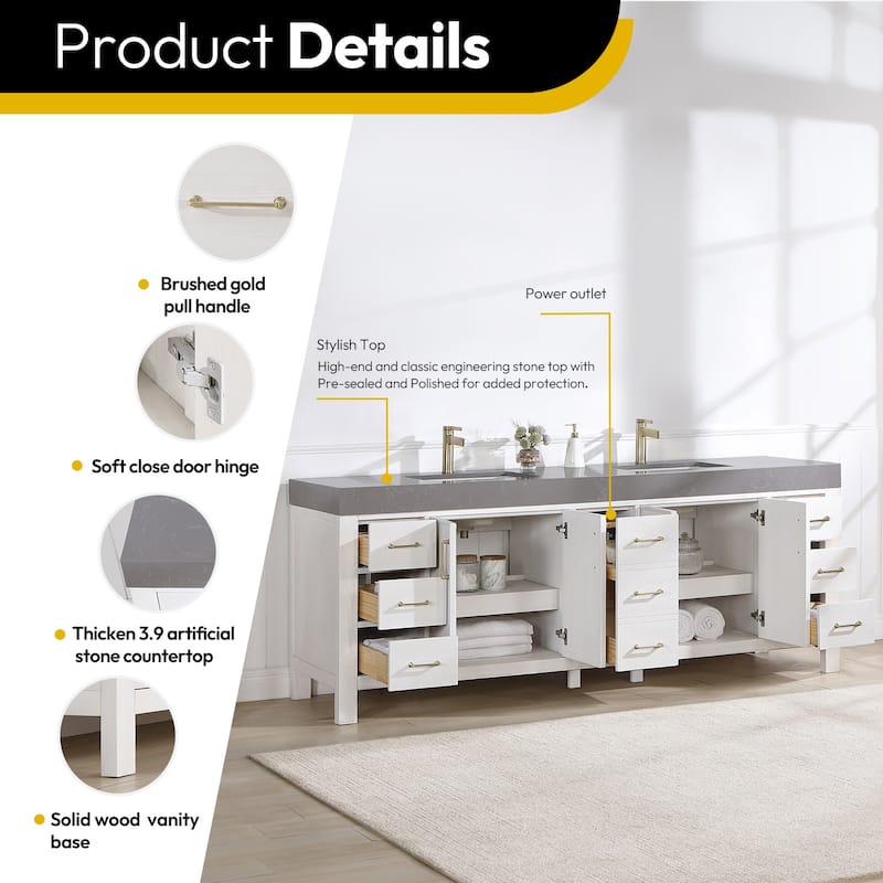 Miseno MV-NM-703884 León 84" Free Standing Double Basin Vanity Set