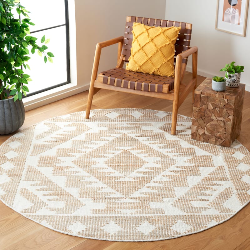 SAFAVIEH Handmade Natural Fiber Deepshikha Jute & Wool Rug - 6' Round - Ivory/Natural