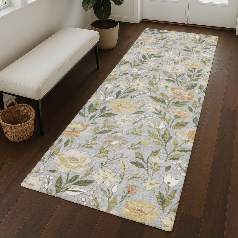 Machine Washable Indoor/ Outdoor Floral Garden Chantille Rug