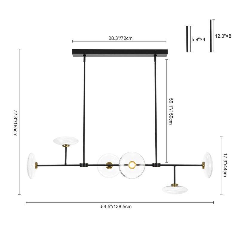 Minimalist 6-Light Dimmable LED Glass Island Pendant Chandelier