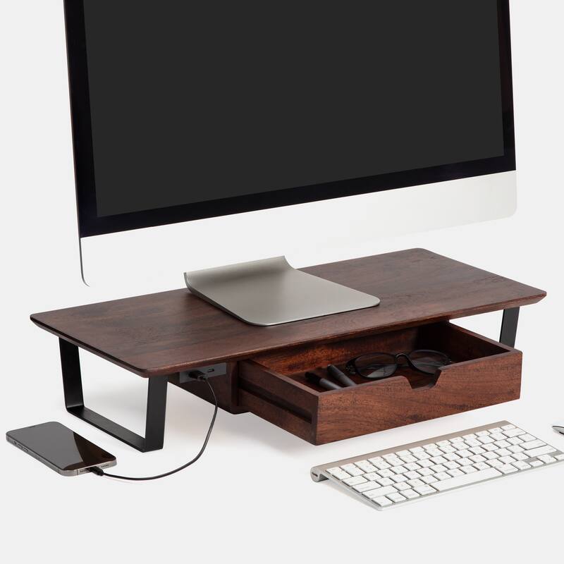 Jani Wood Monitor Stand Riser Desk - Ergonomic Design Stand, Desktop Organizer Table for Home, Office Workspace, Gaming Desk - Tan