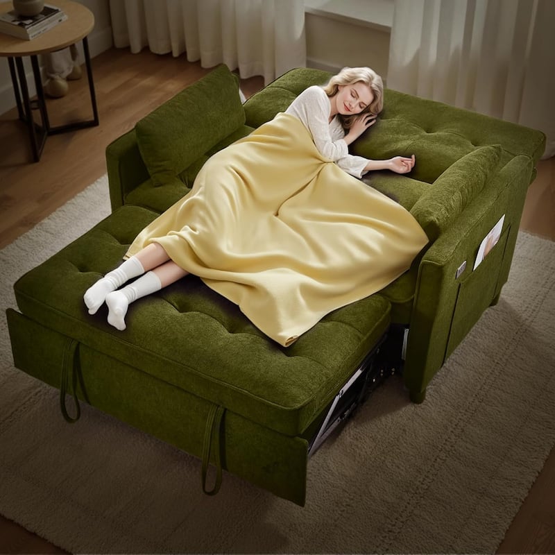 Convertible Sofa Bed,3 in 1 Pull Out Couch,Loveseat Sleeper with Adjustable Backrest,Side Pocket,USB Charging Port