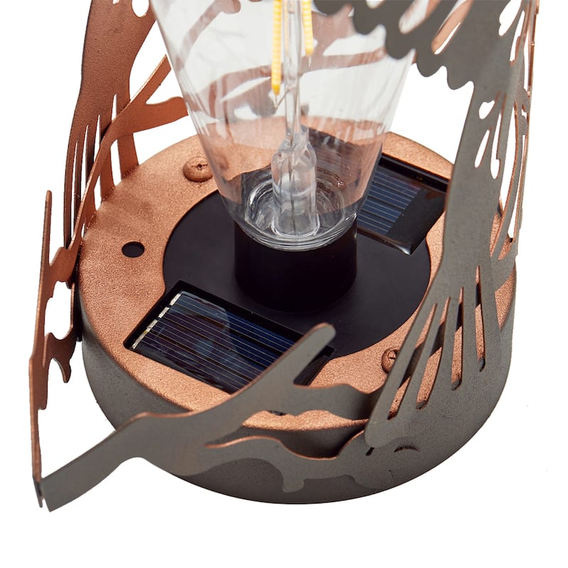 Glitzhome Outdoor Metal Hummingbird Cutout Solar Lantern with Bulb Waterproof