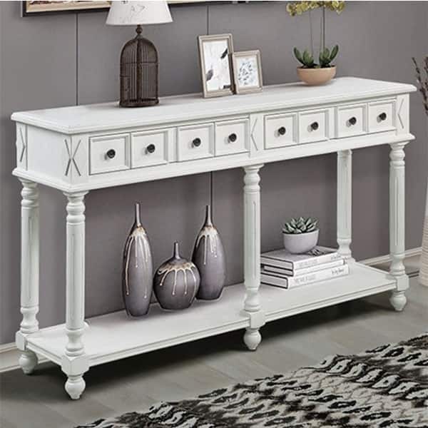 Antique white console table solid wood entryway table 2 drawers sofa