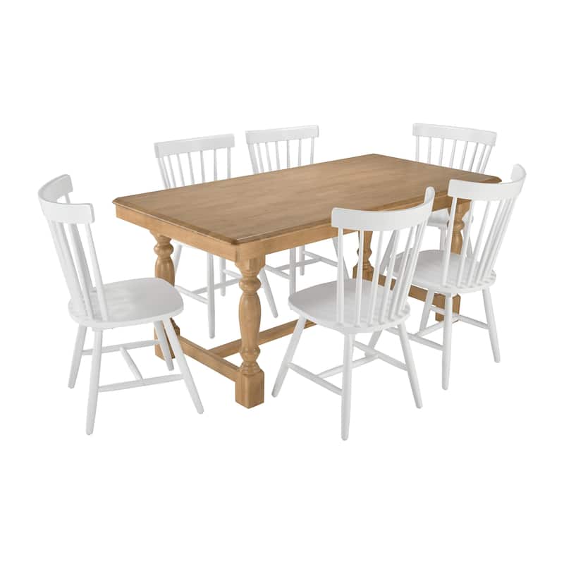 Bush Furniture Sterling 67W Dining Table with 6 Spindle Dining Chairs