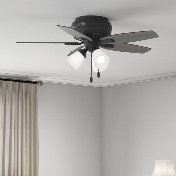 slide 2 of 21, Hunter 42" Newsome Flush Mount Ceiling Fan w/ 3-Light LED Light Kit and Pull Chain - Transitional, Casual - Low Profile! Matte Black