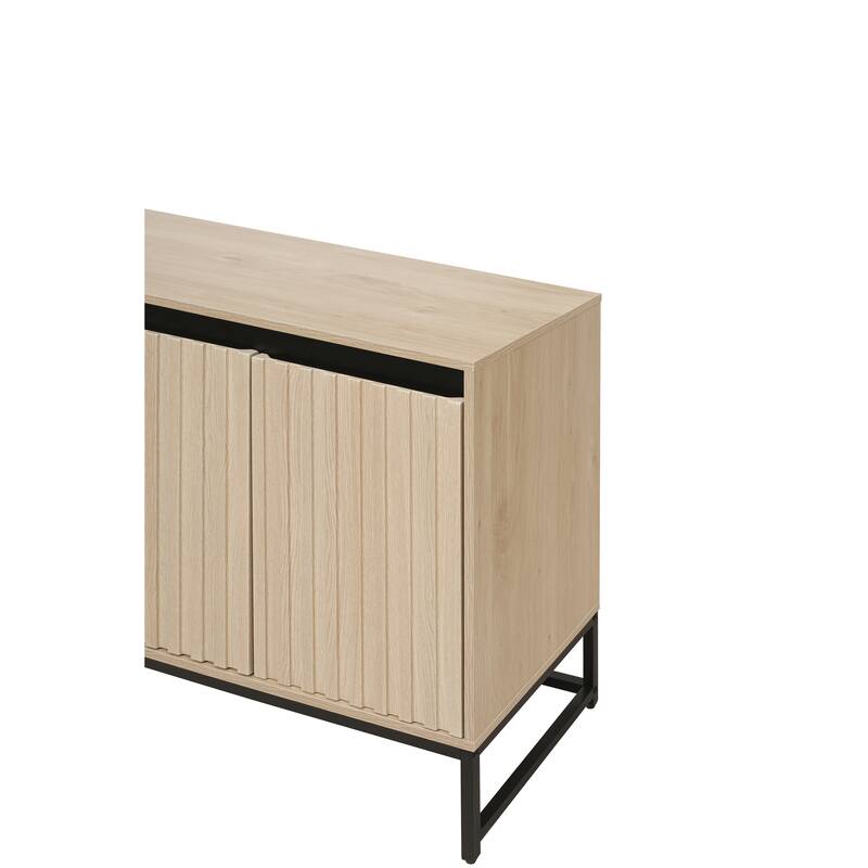 LED Sideboard Buffet Cabinet Storage Cabinet w/ Adjustable Shelf, Carved Cupboard Console Table for Living Room Hallway, Natural