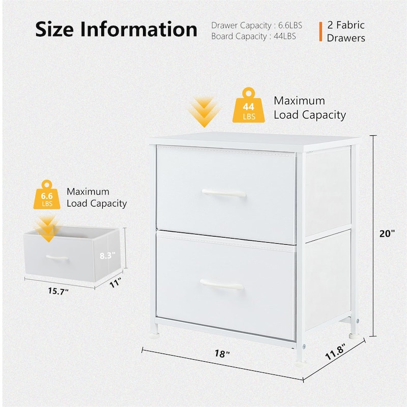 Nightstand Set of 2, Side Table with 2 Fabric Drawers, End Table, Bedside Table , Night Stand for Bedroom