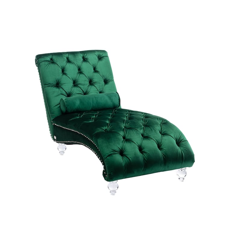 Emerald Modern 63.98" Upholstered Buttons Tufted Chaise Lounge Chair with Pillow and Acrylic Legs