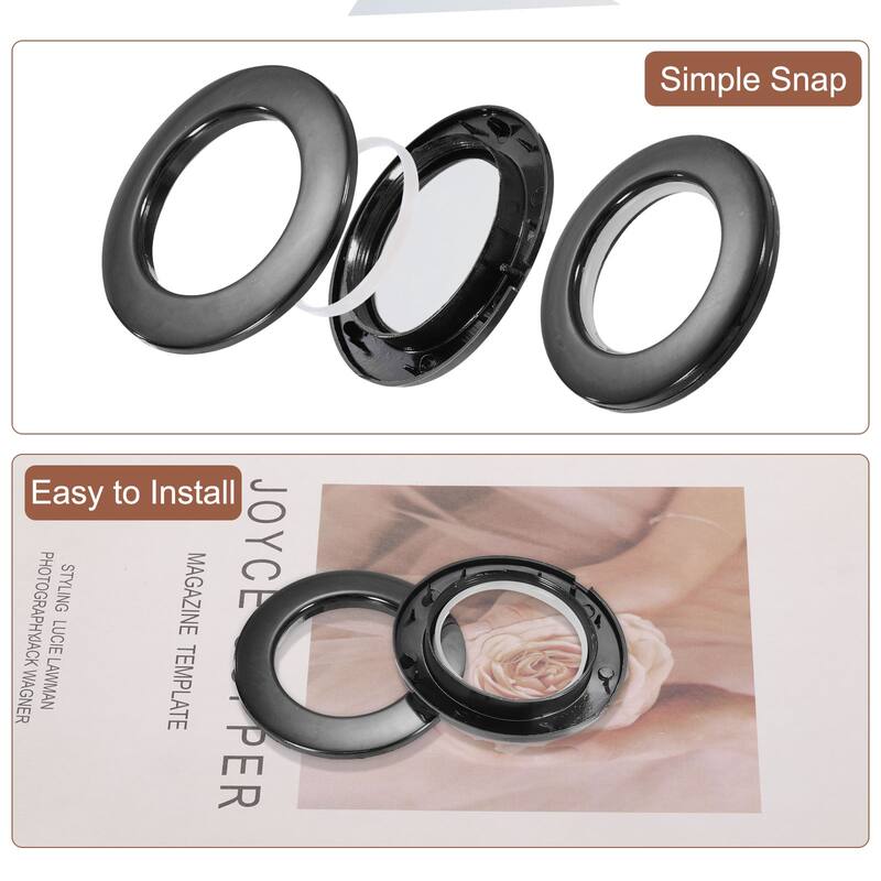 16pcs Curtain Grommets, 1-5/7" 42mm ID Roman Curtain Rings - Black