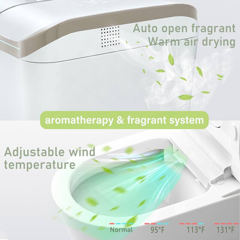 Yulika Elongated Smart Toilet Bidet in Auto Open, Auto Flush Heated Seat and Warm Air Dryer - gold