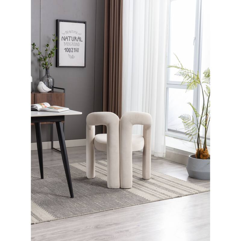 Set of 2 Beige Velvet Fabric Upholstered Armchair Dining Chair Barrel Side Chairs Accent Chair for Living Room Bedroom Kitchen