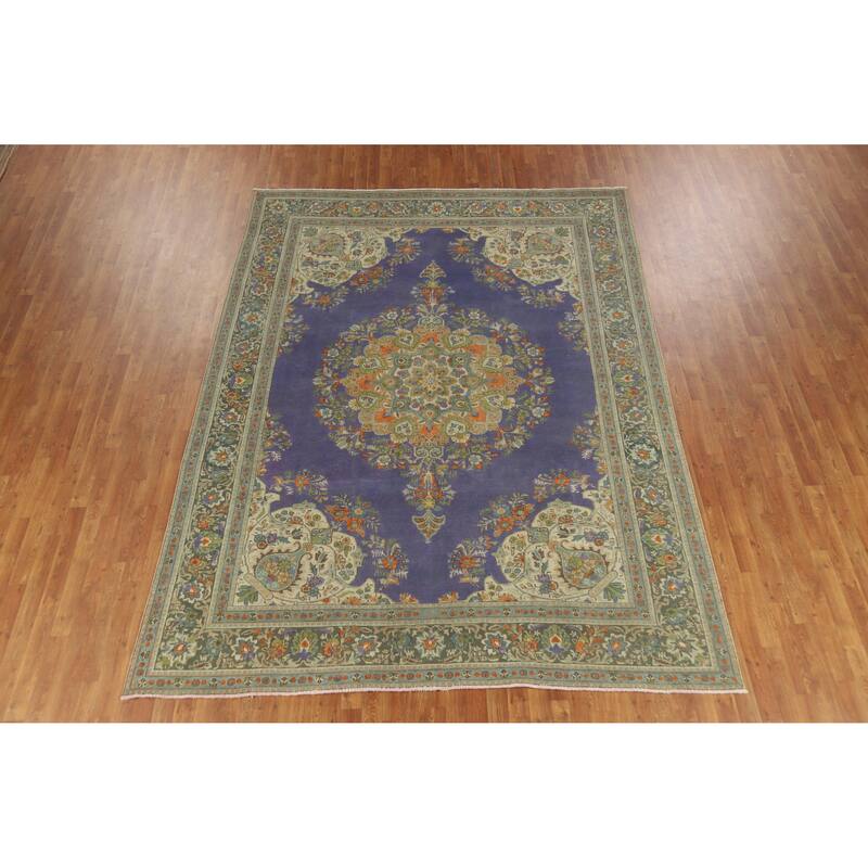Hand Knotted Oriental 100% Wool Carpet Traditional Floral Purples Tabriz Area Rug - 11' 0'' X 8' 2''