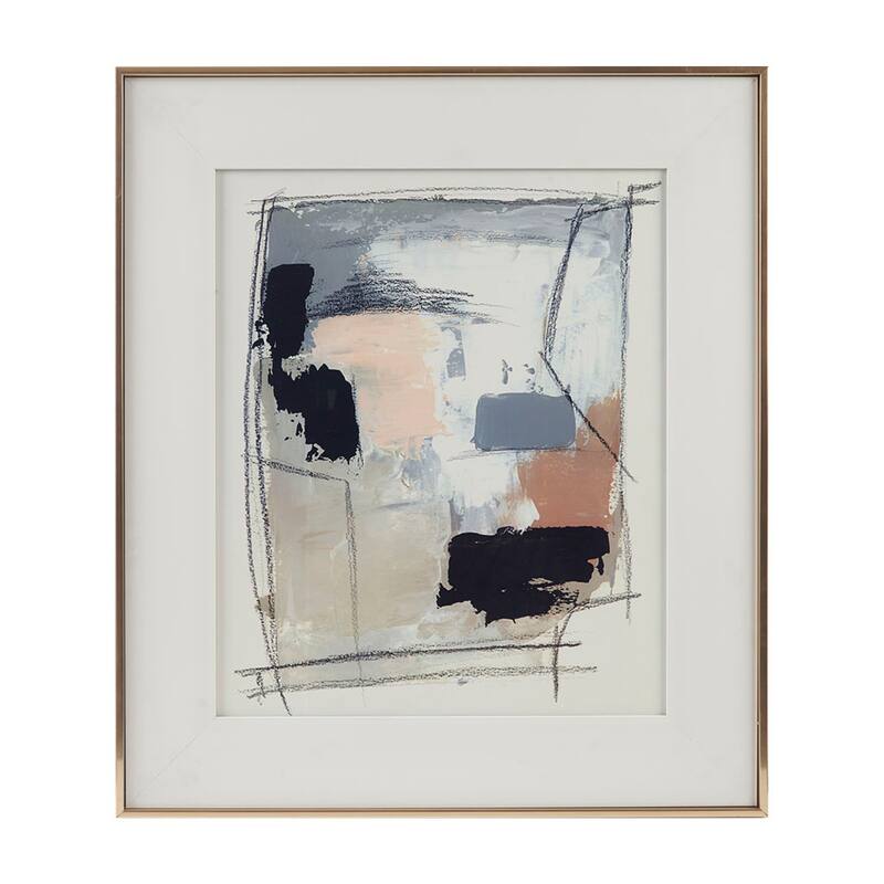 Roomfitters 32" Modern Abstract Framed Glass Wall Art, Neutral Gray and Blush Gallery Matted Print for Living Room Decor