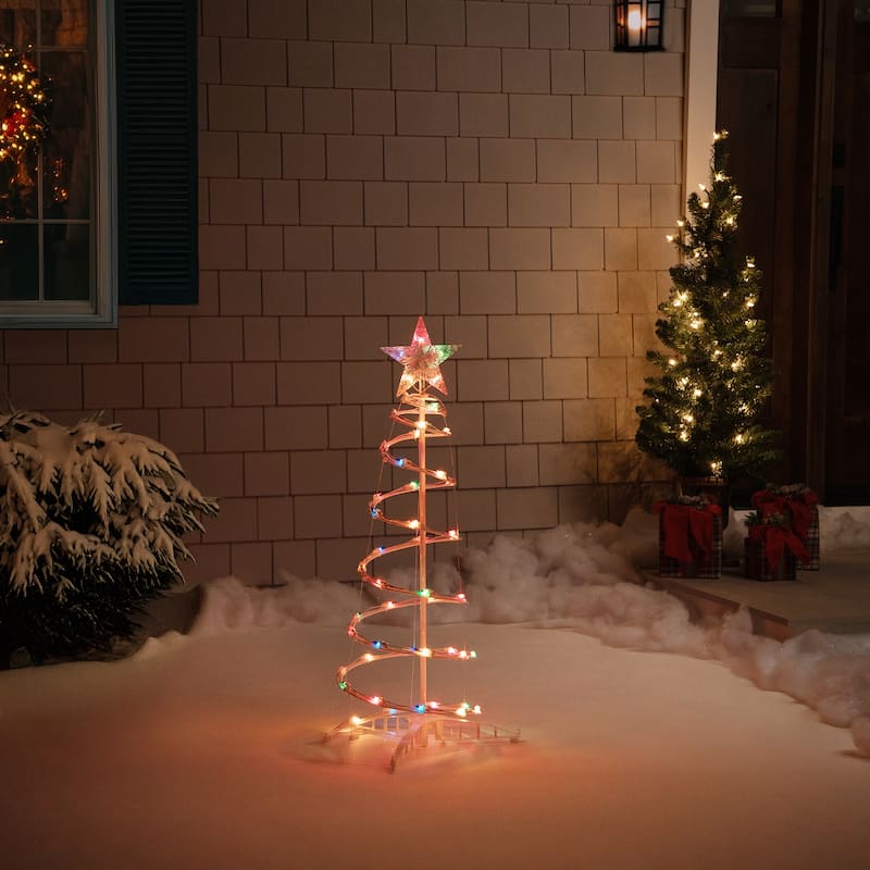 3ft Lighted Spiral Cone Tree Outdoor Christmas Decoration Multi Lights - White